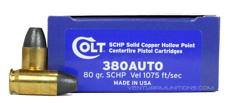 Colt .380 ACP 80gr Solid Copper HP Ammo - 20 Rounds