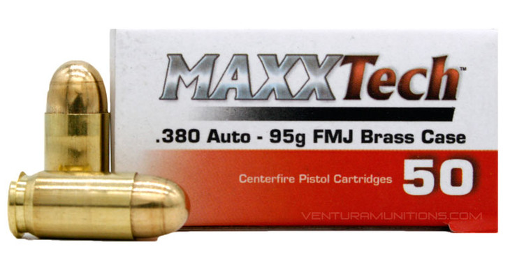 MAXXTech 380 ACP 95gr FMJ Ammo - 50 Rounds