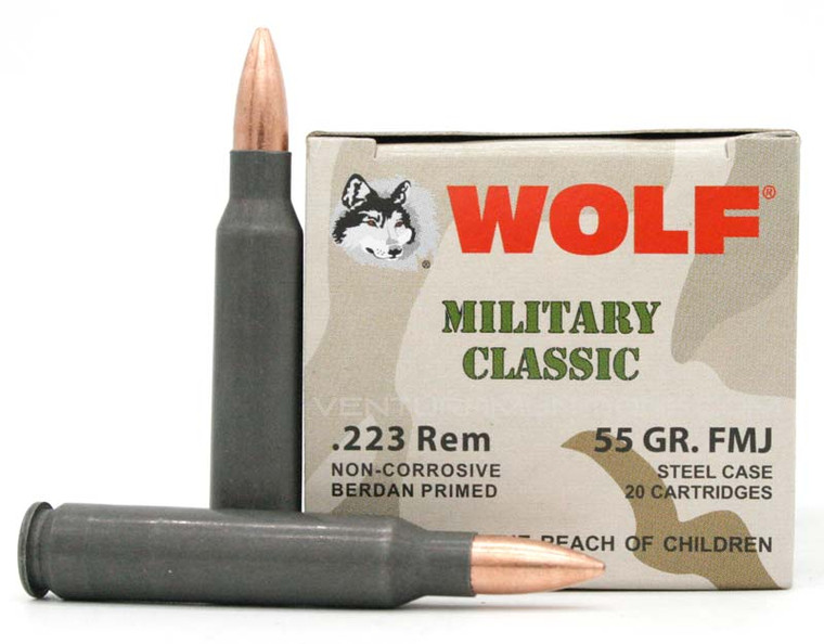 Wolf Military Classic 223 Rem 55gr FMJ Ammo - 500 Rounds
