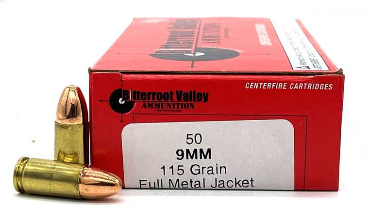 Bitterroot Valley Ammo 9mm 115gr FMJ Remanufactured Ammo - 50 Rounds