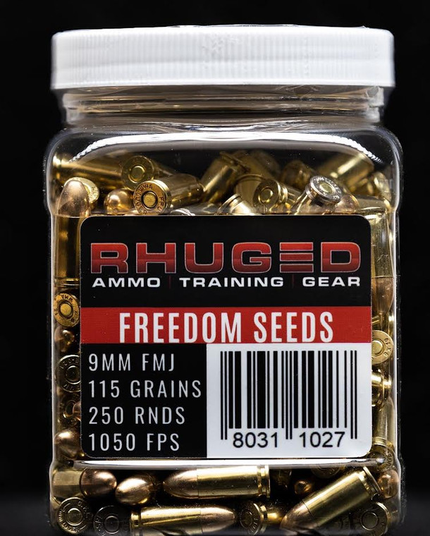RHUGED 9mm 115gr FMJ Ammo - 250 Round Jar