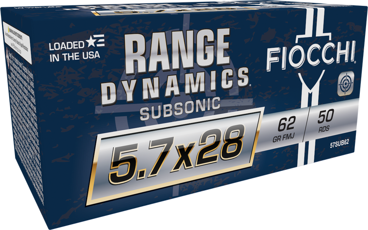 Fiocchi Range Dynamics 5.7x28mm 62gr Subsonic FMJ Ammo - 50 Rounds