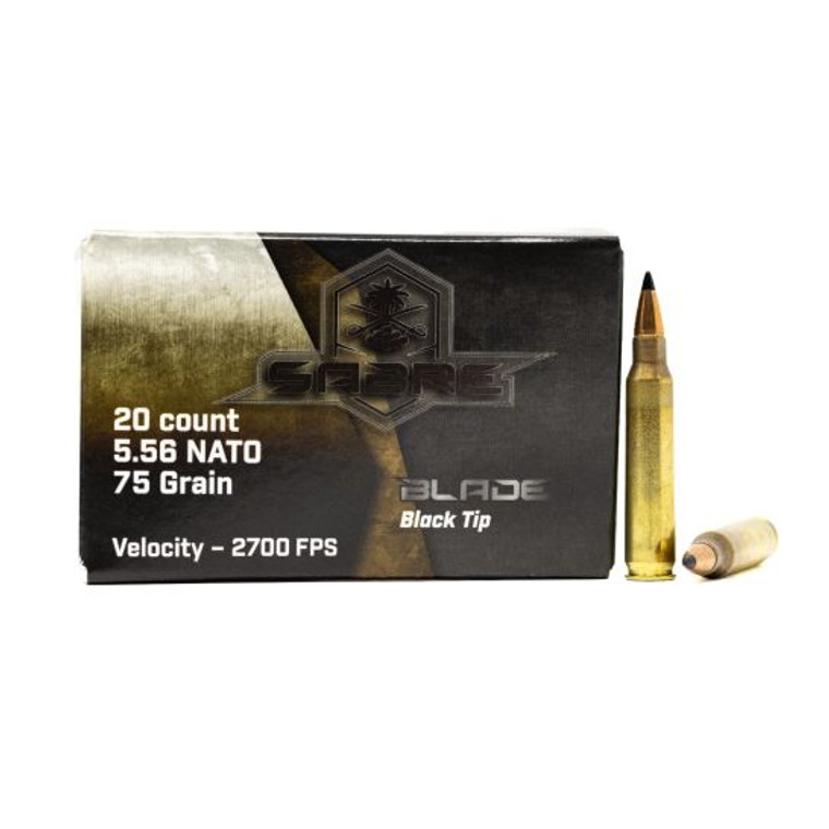 AAC Sabre Blade 5.56 NATO 75gr Black Tip Ammo - 20 Rounds