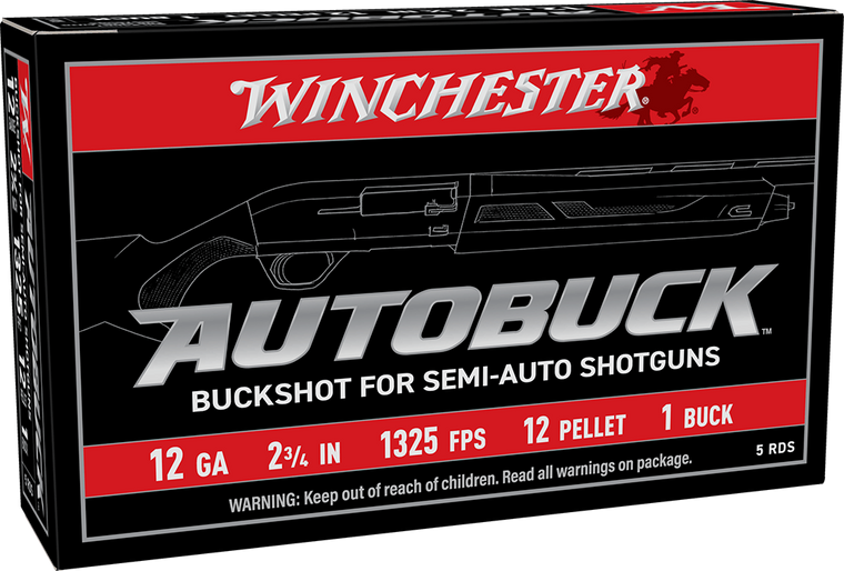 Winchester AutoBuck 12ga 2.75" 12 Pellet #1 Buckshot Ammo - 5 Rounds