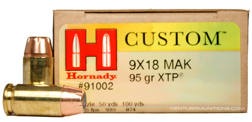 Hornady 9x18 Makarov 95gr JHP/XTP Ammo for Sale | Ventura Munitions