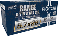 Fiocchi Range Dynamics 5.7x28mm 62gr Subsonic FMJ Ammo - 50 Rounds