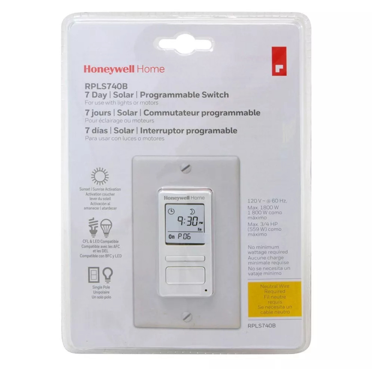 Honeywell Home Solar 7 Day Programmable Light Switch Timer - Thumbnail 4