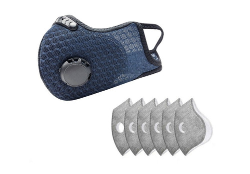 Dust Sports Face Cover Windproof Breathable Design for Running Cycling Mowing Outdoor Activities Dark Blue Color Plus 6 Filters