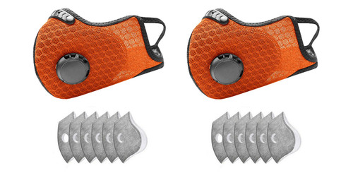 Dust Sports Face Cover Windproof Breathable Design for Running Cycling Mowing Outdoor Activities Orange Color 2 Covers + 12 Filters
