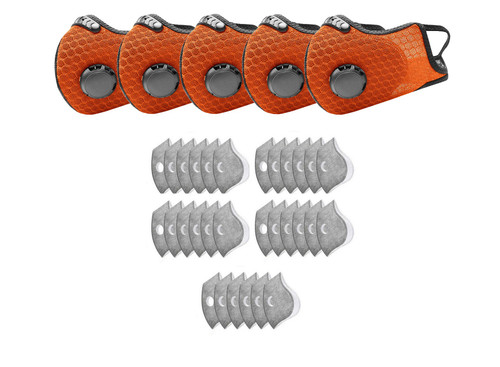 Dust Sports Face Cover Windproof Breathable Design for Running Cycling Mowing Outdoor Activities Orange Color 5 Covers + 30 Filters
