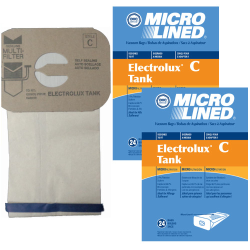 DVC Micro-Lined Paper Replacement Bags Style C Fit Electrolux Canister Models - 48 Bags