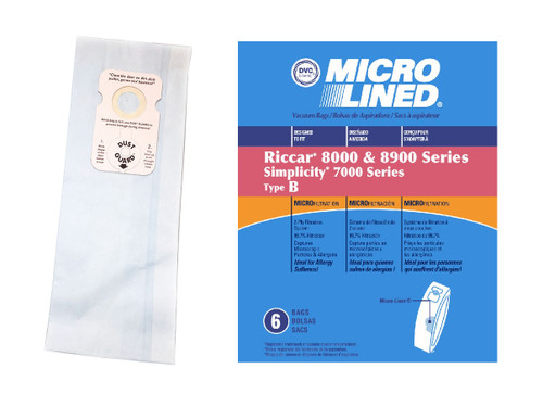 DVC Micro-Lined Paper Replacement Bags Type B Fit Riccar 8000 Series, Simplicity 7000 Series Models, 6 Bags
