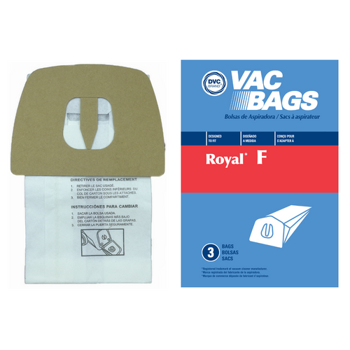 DVC Paper Replacement Bags Type F Fit Royal Dirt Devil Canisters CanVack / Power Pak, 3 Bags