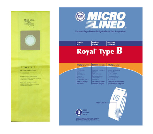 DVC Micro-Lined Paper Replacement Bags Type B Fit Royal Upright and Metal Vacuums - 3 Bags
