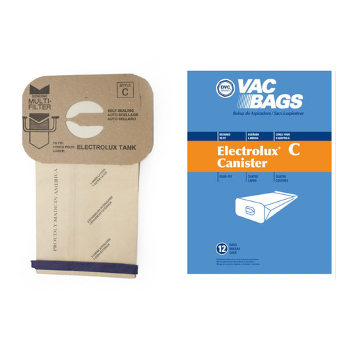 DVC Paper Replacement Bags Style C Fit Electrolux Canister Models - 12 Bags