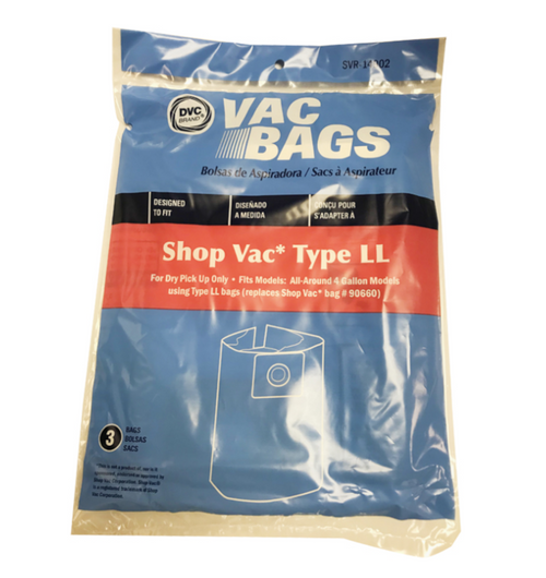 3 DVC Vacuum Bags for Shop Vac 4 Gallon Replaces Type LL and #90660