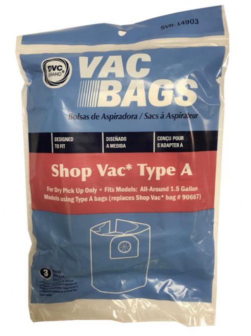 3 DVC Vacuum Bags for Shop Vac All Around 1.5 Gallon Replaces Type A / 90667