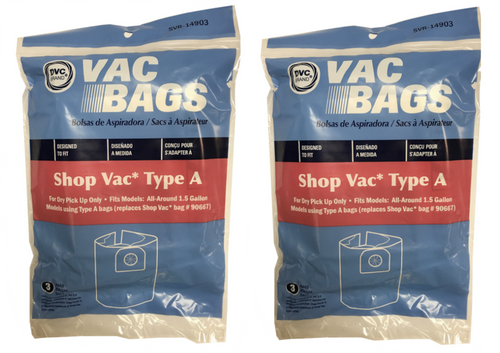 6 DVC Vacuum Bags for Shop Vac All Around 1.5 Gallon Replaces Type A / 90667
