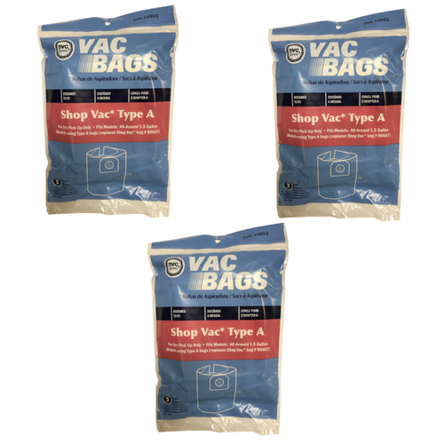 9 DVC Vacuum Bags for Shop Vac All Around 1.5 Gallon Replaces Type A / 90667