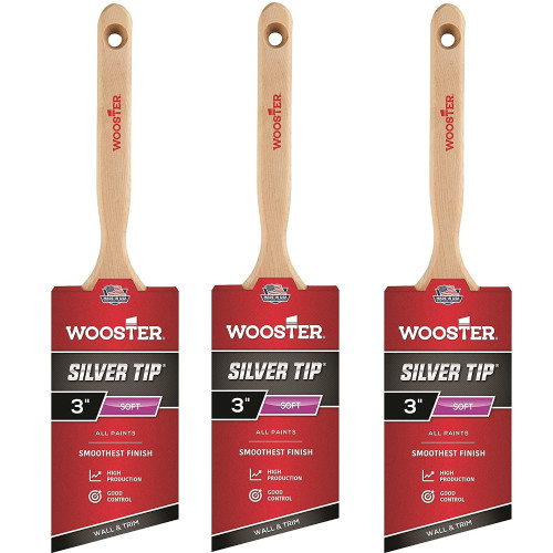Wooster Brush 5221 3 Inch Silver Tip Angle Sash Paintbrush - 3 Pack