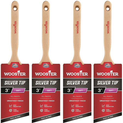 Wooster Brush 5221 3 Inch Silver Tip Angle Sash Paintbrush - 4 Pack