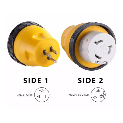 Superior Electric RVA1511L RV Power Cord Adapter 15 amp Male to 50 amp Twist Lock Female Camper Detachable