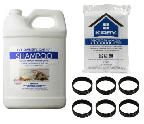 Kirby Pet Carpet Shampoo, Vacuum Bags (6) & Belts (6) for Generation & Sentria