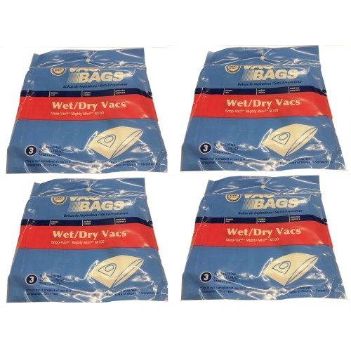 Vacuum Cleaner Bag for Shop Vac Mighty Mini M100 12 Bags + 4 Filters