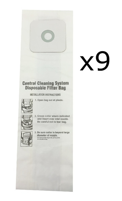 9 Central Vac Bags for Nutone CV350, CV352, CV353, CV450, CV653, CV750