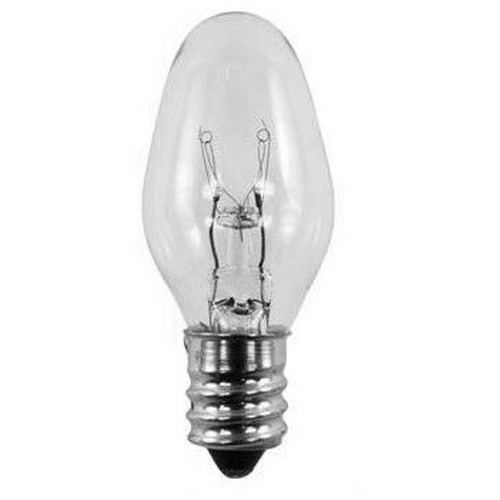 15 Watt, C7 Night Light, 120 / 130 Volt, Clear, E12 Candelabra Base 50 Bulbs
