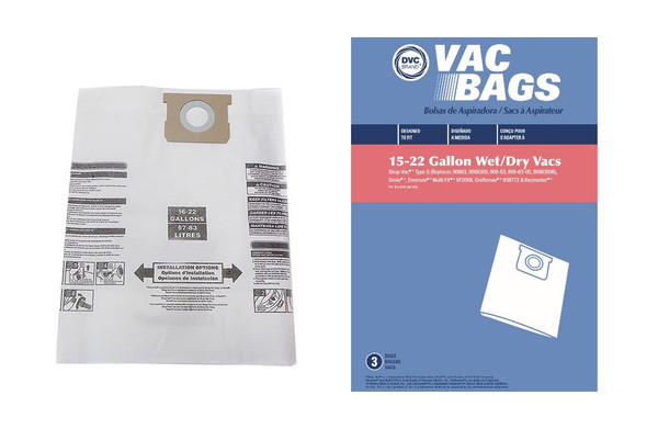 DVC Paper Replacement Bags Type J Fit Shop-Vac 16-22 Gallon Wet Dry Vacuums, 3 Bags
