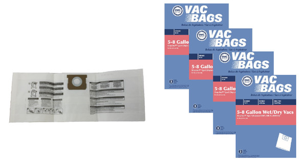 DVC Paper Replacement Bags Style E Fit Shop Vac 5-8 Gallon Wet Dry Vacuums, 12 Bags