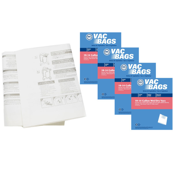 DVC Paper Replacement Style F Bags Fit Shop Vac 10-14 Gallon Models, 12 Bags
