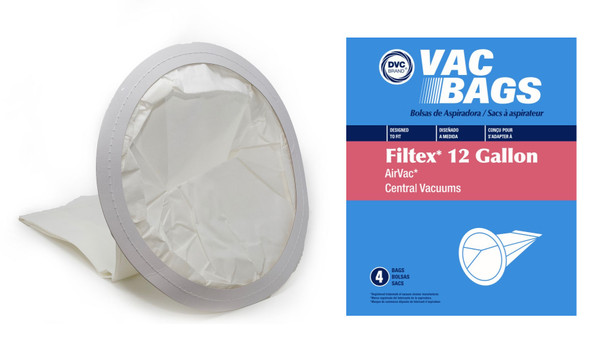 DVC Paper Replacement 12 Gallon Bags Fit Filtex and AirVac Central Vacuums -  4 Bags