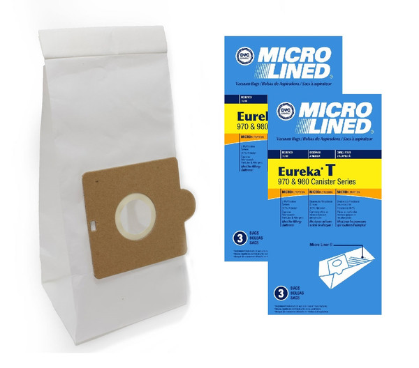 DVC Micro-Lined Paper Replacement Bags Style T Fit Eureka 970 and 980 Canister Models - 6 Bags