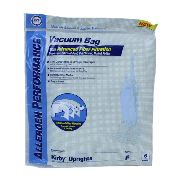 DVC Allergen Performance Cloth Synthetic Replacement Bag Fits Kirby Type F and Twist Style Vacuum - 6 Bags