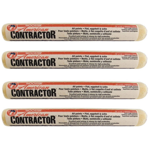 4 Wooster Brush R363 18 inch American Contractor 1/2 inch Nap Paint Roller