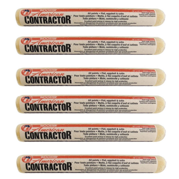 6 Wooster Brush R363 18 inch American Contractor 1/2 inch Nap Paint Roller