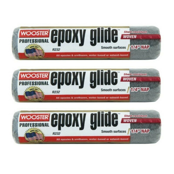 3 Wooster Brush R232-9 Epoxy Glide Roller Cover, 1/4-Inch Nap, 9-Inch