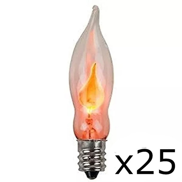 25 Flicker Flame Mini Light Bulbs Candelabra Base C7 3" Length Clear