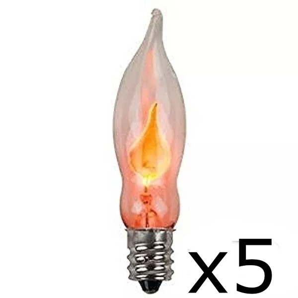 5 Flicker Flame Mini Light Bulbs Candelabra Base C7 3" Length Clear