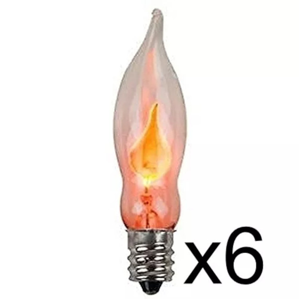 6 Flicker Flame Mini Light Bulbs Candelabra Base C7 3" Length Clear