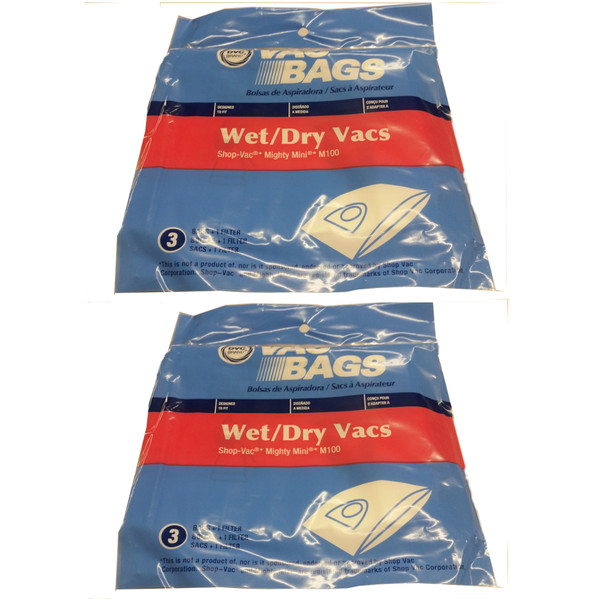 Vacuum Cleaner Bag for Shop Vac Mighty Mini M100 6 Bags + 2 Filters