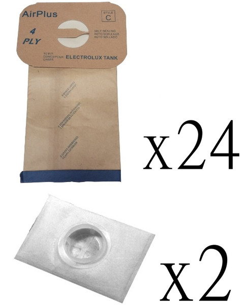 24 HEPA Allergy Bags and 2 Filter for Electrolux Canister Vacuum 2100 Style C