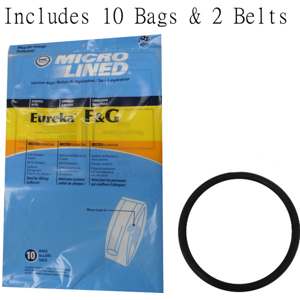 10 Bags for Eureka Style F&G Vacuum Cleaner F G Sanitaire Commercial + 2 Belts