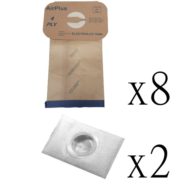 8 Electrolux Style C Vacuum Bags with 2 Filters