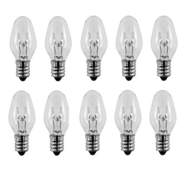 Box of 10 Nightlight Bulbs 15C7, Clear, 15 Watt, 120 Volt, E12 Candelabra Base