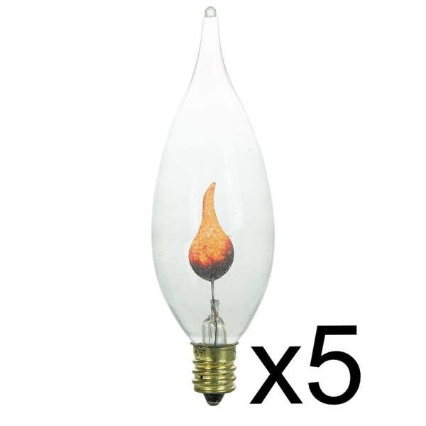 5 Flicker Flame Light Bulbs for 3C32 Candelabra Base