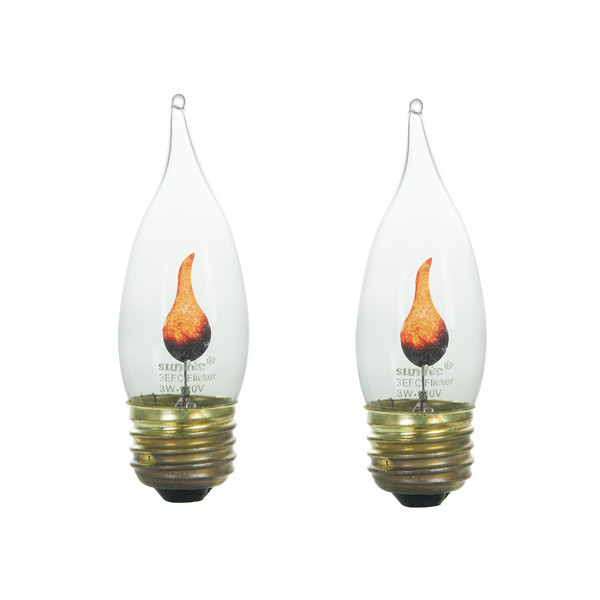2PK Flickering Flame Standard Light Bulbs - 3W Realistic Candle Flicker E26