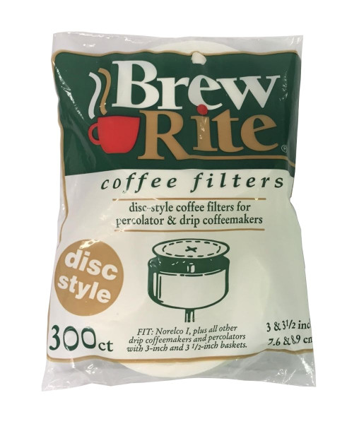 Brew Rite Coffee Filters, Flat Disc-Style Paper, 3.5 Inch, 300 Count